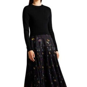 TED Baker Miiriam Mixed Media Pleated Midi Dress